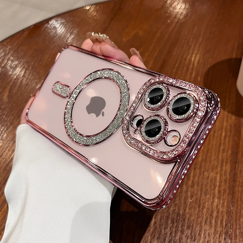 Luxury Bling Glitter - Shockproof Magnetic Wireless Charging Cover, Sparkling Jewelled Design for Women | Case for iPhone