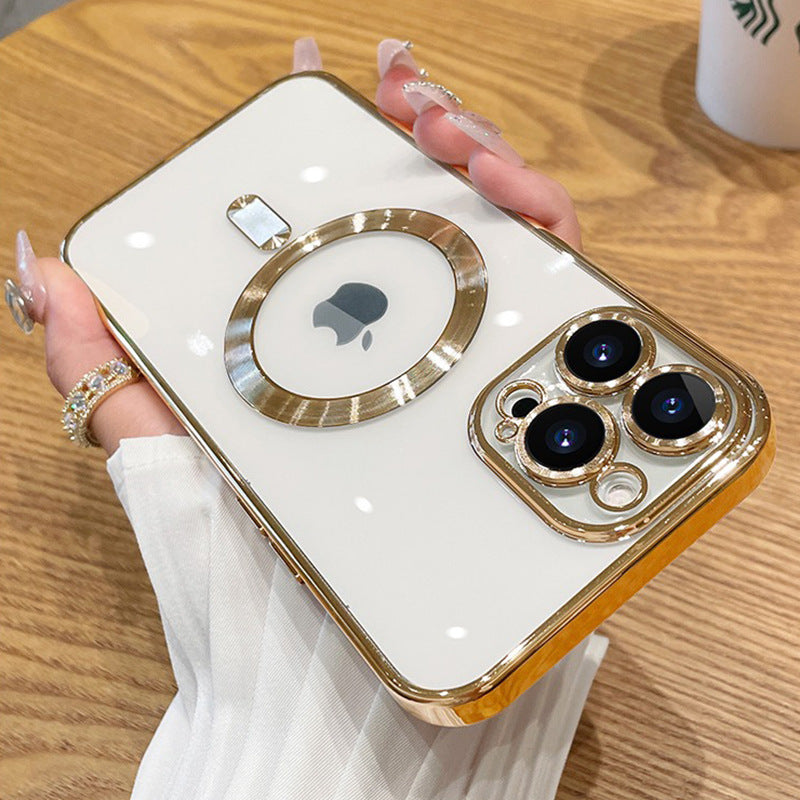 Clear Plating Magnetic iPhone Case - MagSafe Compatible, Lens Protection, Wireless Charging Ready Case for iPhone