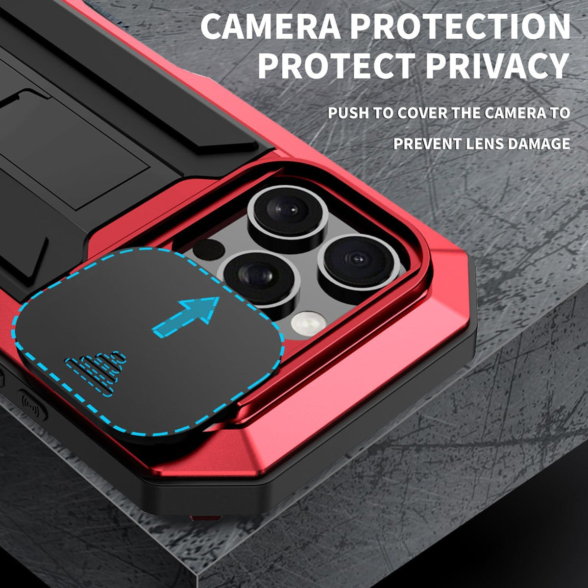 Military Heavy-Duty Metal iPhone Case – Full-Body Hybrid Cover with Slide Camera Protection & Built-in Screen Protector 