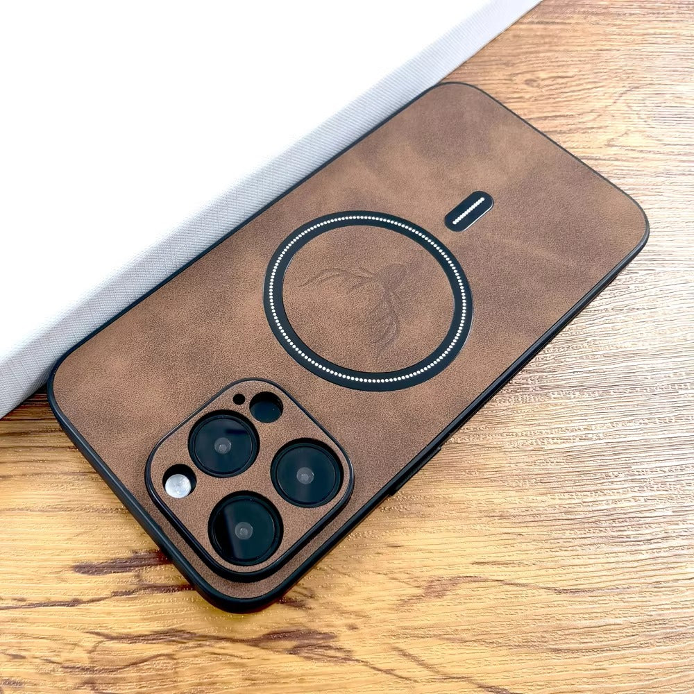 Luxury PU Leather MagSafe iPhone Case – Deer Embossed Design,  Stylish & Durable Full Protection Cover | Case for iPhone