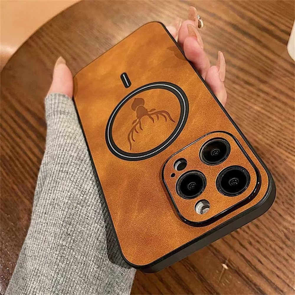 Luxury PU Leather MagSafe iPhone Case – Deer Embossed Design,  Stylish & Durable Full Protection Cover | Case for iPhone