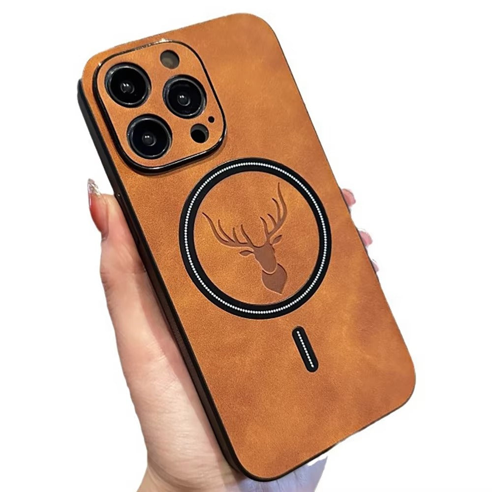 Luxury PU Leather MagSafe iPhone Case – Deer Embossed Design,  Stylish & Durable Full Protection Cover | Case for iPhone