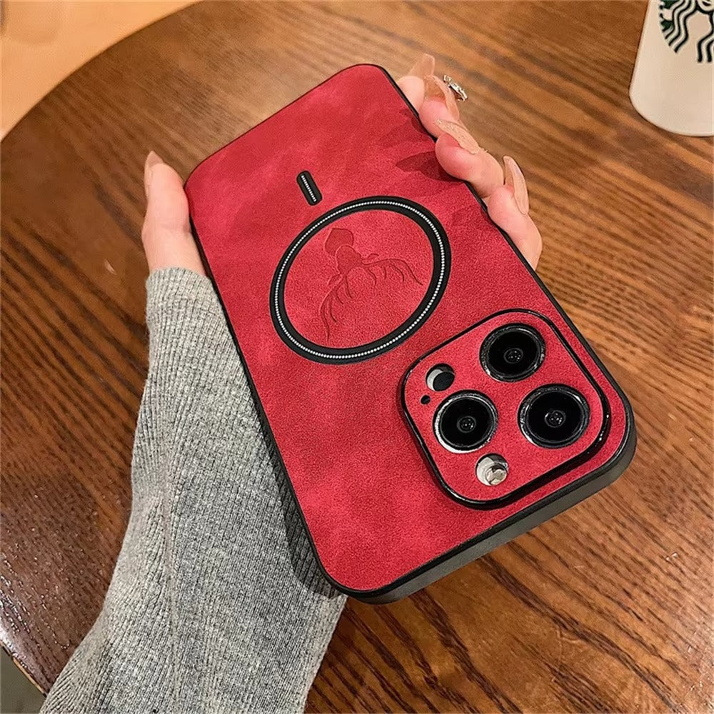 Luxury PU Leather MagSafe iPhone Case – Deer Embossed Design,  Stylish & Durable Full Protection Cover | Case for iPhone