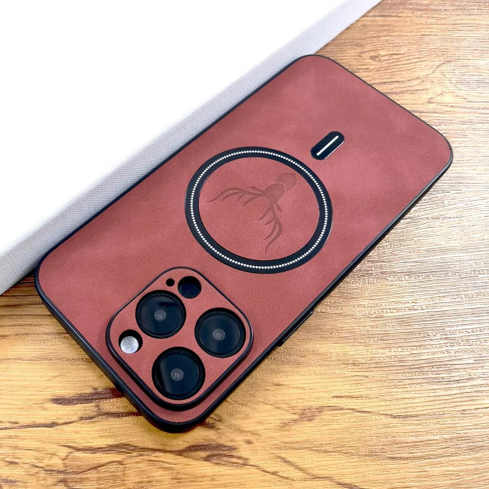 Luxury PU Leather MagSafe iPhone Case – Deer Embossed Design,  Stylish & Durable Full Protection Cover | Case for iPhone