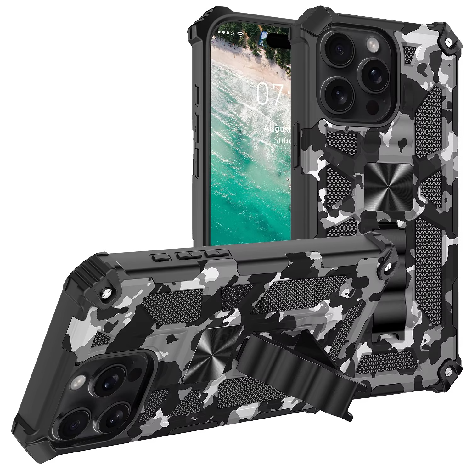 Robuste Apple iPhone Hülle, MagSafe-kompatibel, Kameraobjektiv- und Bildschirmschutz, ultra dünn, stoßfest, magnetisch, vollständiger Rundumschutz, Camouflage-Rüstungsabdeckung