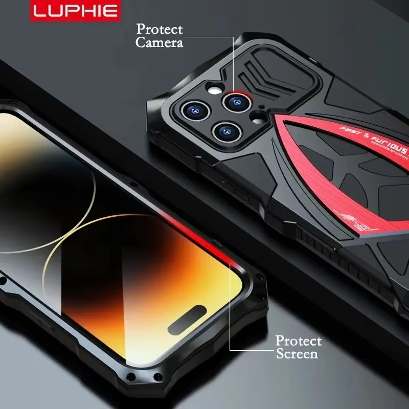 Robuste Apple iPhone Hülle, MagSafe-kompatibel, Kameraobjektiv- und Bildschirmschutz, ultra dünn, stoßfest, magnetisch, vollständiger Rundumschutz, schwere Rüstung Metallabdeckung