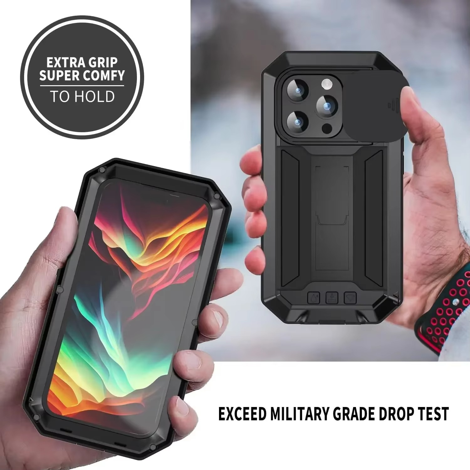 Robuste Apple iPhone Hülle, MagSafe-kompatibel, Kameraobjektiv- und Bildschirmschutz, ultra dünn, stoßfest, magnetisch, vollständiger Rundumschutz, Metall 360 Grad Glas-Schiebedeckel