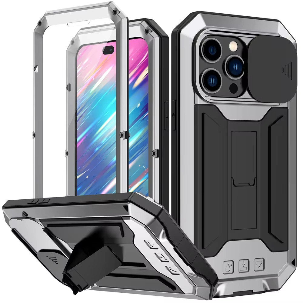 Robuste Apple iPhone Hülle, MagSafe-kompatibel, Kameraobjektiv- und Bildschirmschutz, ultra dünn, stoßfest, magnetisch, vollständiger Rundumschutz, Metall 360 Grad Glas-Schiebedeckel