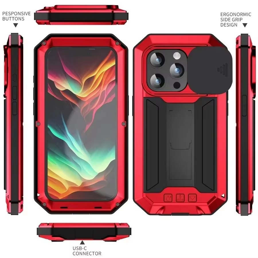 Robuste Apple iPhone Hülle, MagSafe-kompatibel, Kameraobjektiv- und Bildschirmschutz, ultra dünn, stoßfest, magnetisch, vollständiger Rundumschutz, Metall 360 Grad Glas-Schiebedeckel