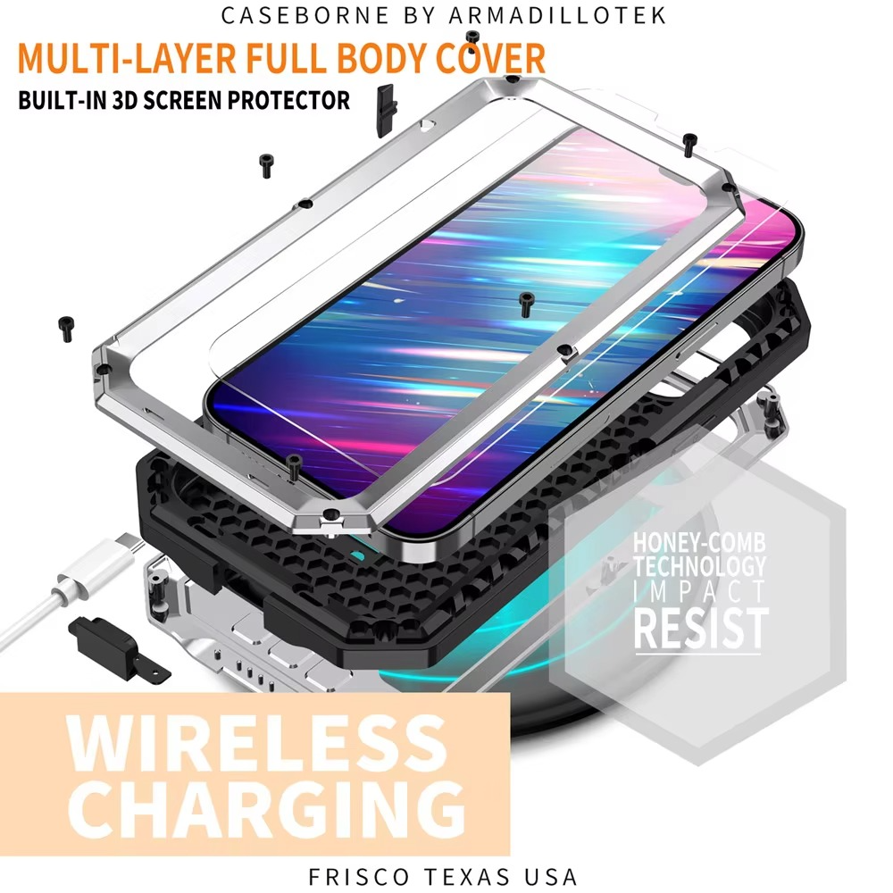 Robuste Apple iPhone Hülle, MagSafe-kompatibel, Kameraobjektiv- und Bildschirmschutz, ultra dünn, stoßfest, magnetisch, vollständiger Rundumschutz, Metall 360 Grad Glas-Schiebedeckel
