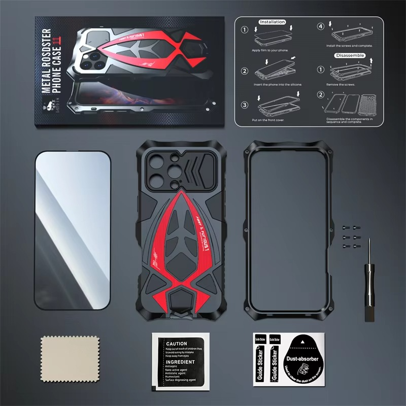 Robuste Apple iPhone Hülle, MagSafe-kompatibel, Kameraobjektiv- und Bildschirmschutz, ultra dünn, stoßfest, magnetisch, vollständiger Rundumschutz, schwere Rüstung Metallabdeckung