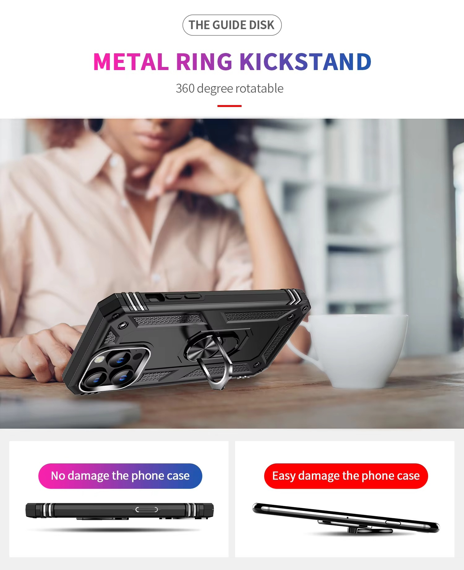 Robuste Apple iPhone Hülle, MagSafe-kompatibel, Kameraobjektiv- und Bildschirmschutz, ultra dünn, stoßfest, magnetisch, vollständiger Rundumschutz, Metallring-Ständerhülle