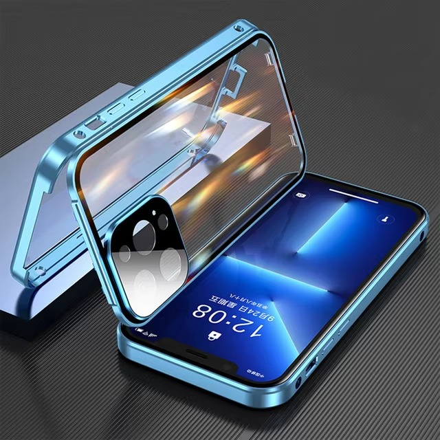 Premium Apple iPhone Hülle, MagSafe-kompatibel, Kameraobjektiv- und Bildschirmschutz, ultra dünn, stoßfest, magnetisch, vollständiger Rundumschutz, vollständige Metall-Schutzhülle