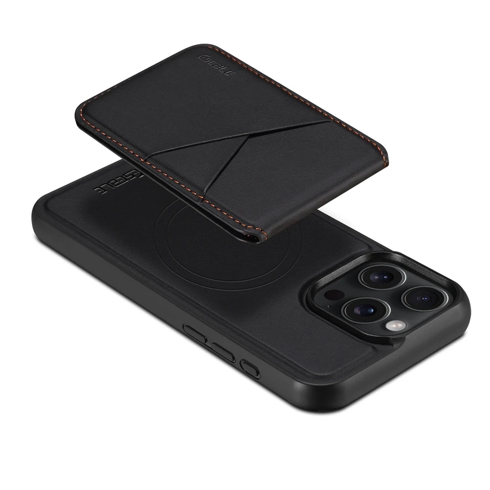 Luxuriöse Magnetische Leder Geldbörse iPhone Hülle – 2-in-1 MagSafe Kartenhalter, Ständer, Stoßfesten Schutz, Premium Design, Kabelloses Laden Kompatibel für iPhone Modelle
