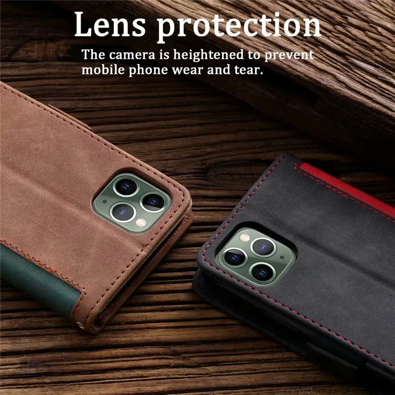 Luxuriöse Leder Flip Case – Premium Geldbörse, Magnetverschluss, Kartenfächer, Stoßschutz, Elegantes Design für iPhone