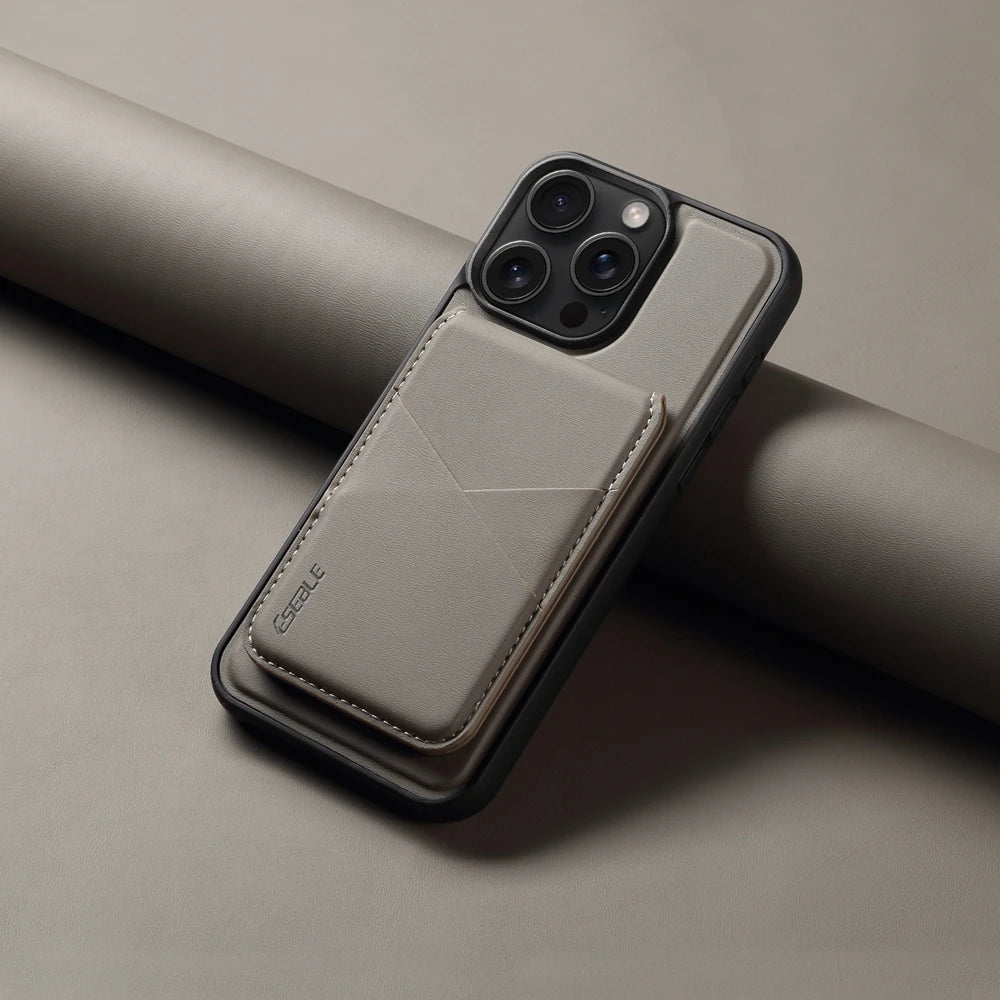 Luxuriöse Magnetische Leder Geldbörse iPhone Hülle – 2-in-1 MagSafe Kartenhalter, Ständer, Stoßfesten Schutz, Premium Design, Kabelloses Laden Kompatibel für iPhone Modelle