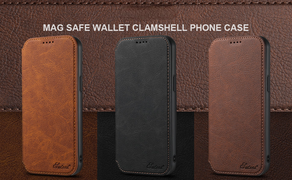 Luxuriöse Leder Magnetic Flip iPhone Hülle – MagSafe Geldbörse Kartenhalter, kabellos aufladbar, stoßfesten Schutz, elegantes Design für iPhone Modelle