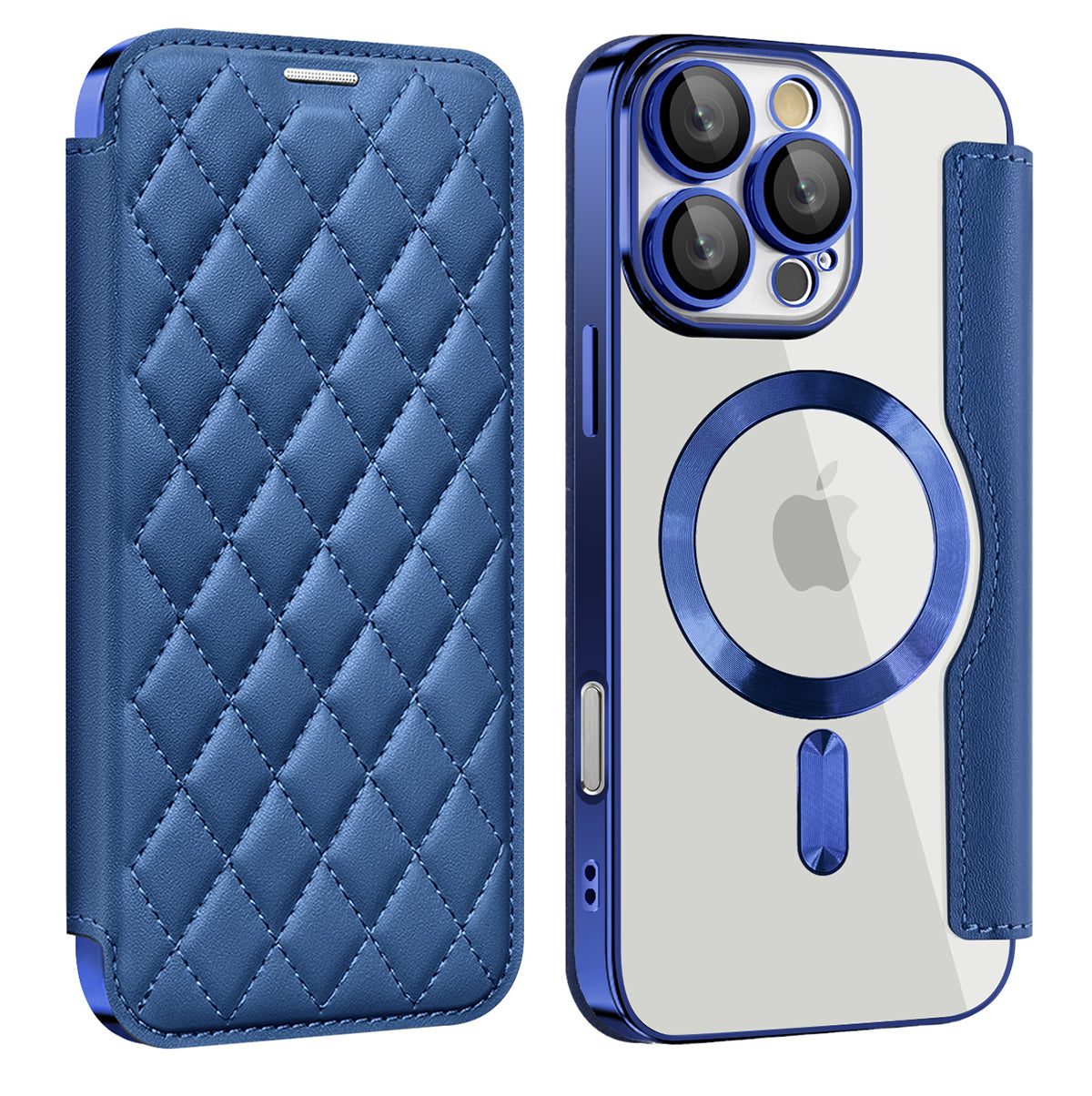 Luxus MagSafe Geldbörse iPhone Hülle – Gitter Leder Flip Cover, Magnetischer Kartenhalter, Stoßfeste Schutz, Kabelloses Laden Kompatibel, Premium Design für iPhone Modelle