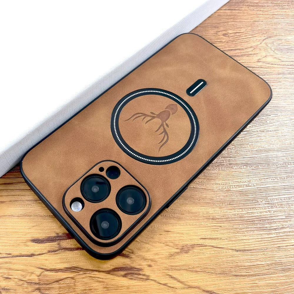 Luxury PU Leather MagSafe iPhone Case – Deer Embossed Design,  Stylish & Durable Full Protection Cover | Case for iPhone