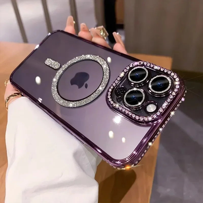 Luxury Bling Glitter - Shockproof Magnetic Wireless Charging Cover, Sparkling Jewelled Design for Women | Case for iPhone