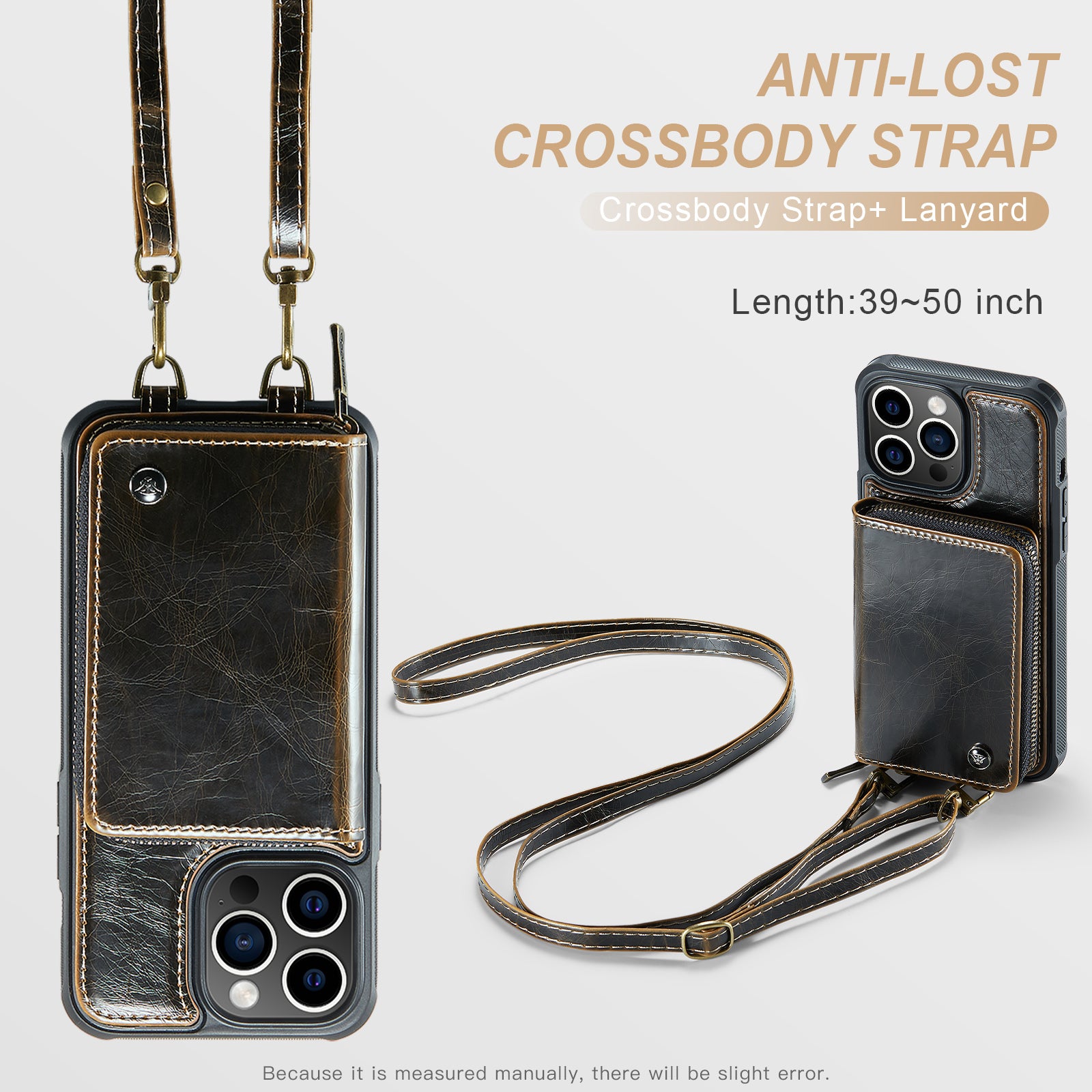Luxury Leather Wallet Crossbody iPhone Case – Card Slot Holder, Stand Function, Hand Lanyard Strap, Shockproof Protection for iPhone