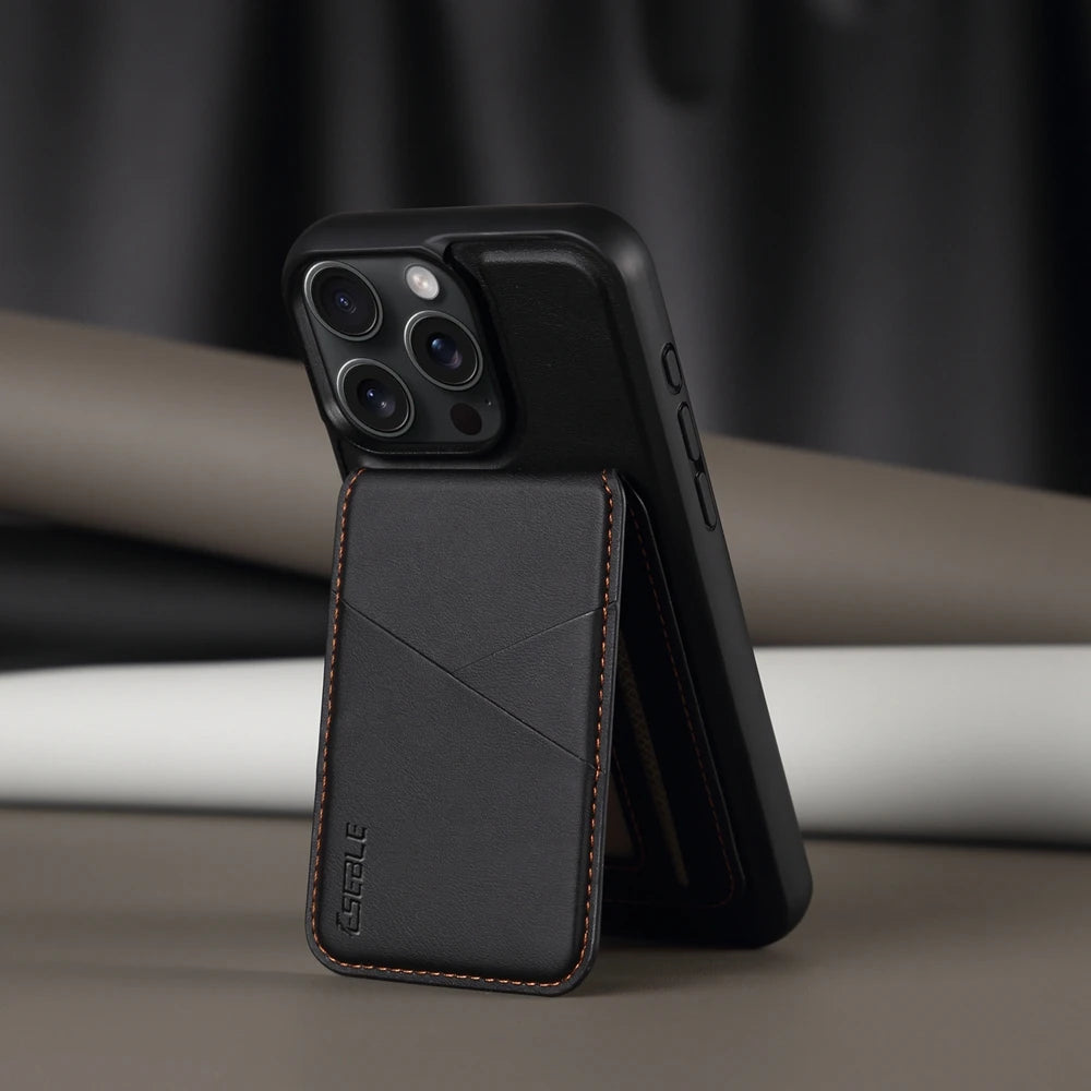 Luxuriöse Magnetische Leder Geldbörse iPhone Hülle – 2-in-1 MagSafe Kartenhalter, Ständer, Stoßfesten Schutz, Premium Design, Kabelloses Laden Kompatibel für iPhone Modelle
