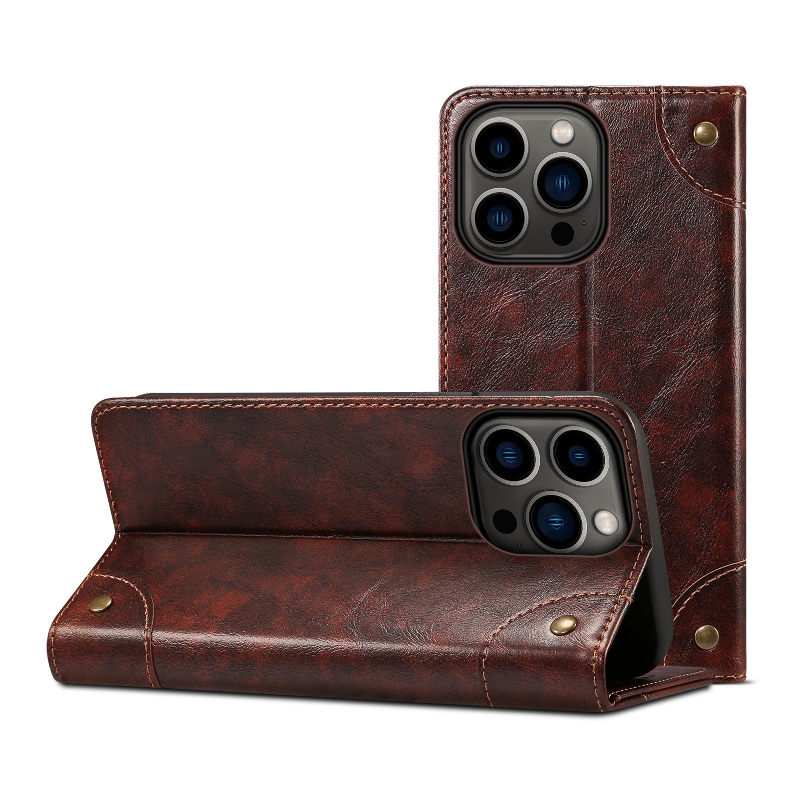 Retro Leather Wallet iPhone Case – Magnetic Closure, Card Slots, Shockproof Protection Durable PU Leather Cover for iPhone