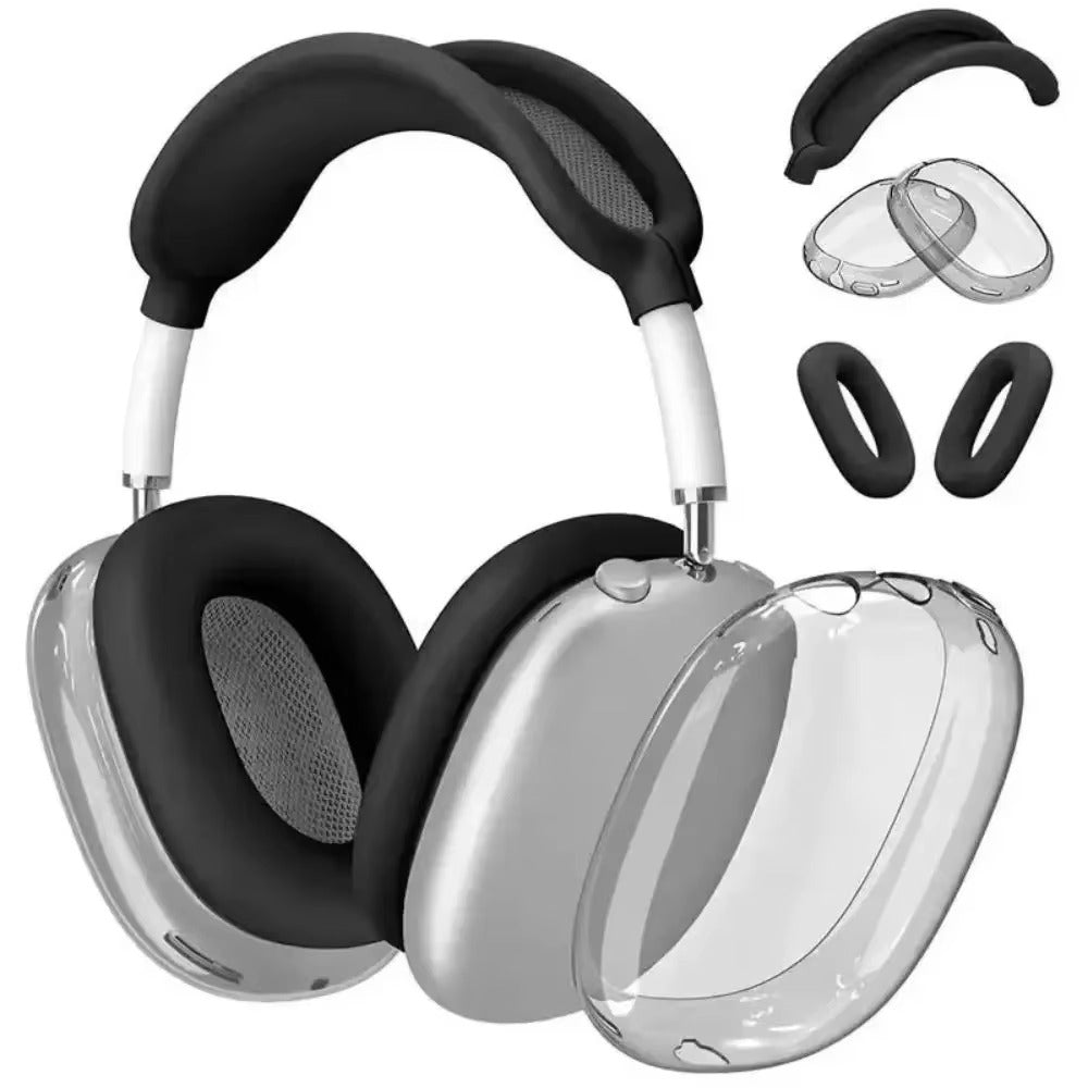 Premium 3-in-1 AirPods Max Protective Case Set – Soft Silicone Ear Pad Covers, TPU Transparent Shell & Headband Sleeve, Scratchproof, Anti-Yellowing, Precise Fit