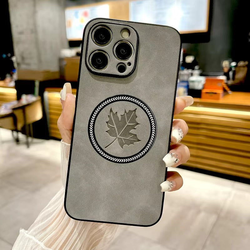Premium Retro Leather Maple Leaf iPhone Case – MagSafe Charging, Stylish & Durable Full Protection Cover | Case for iPhone