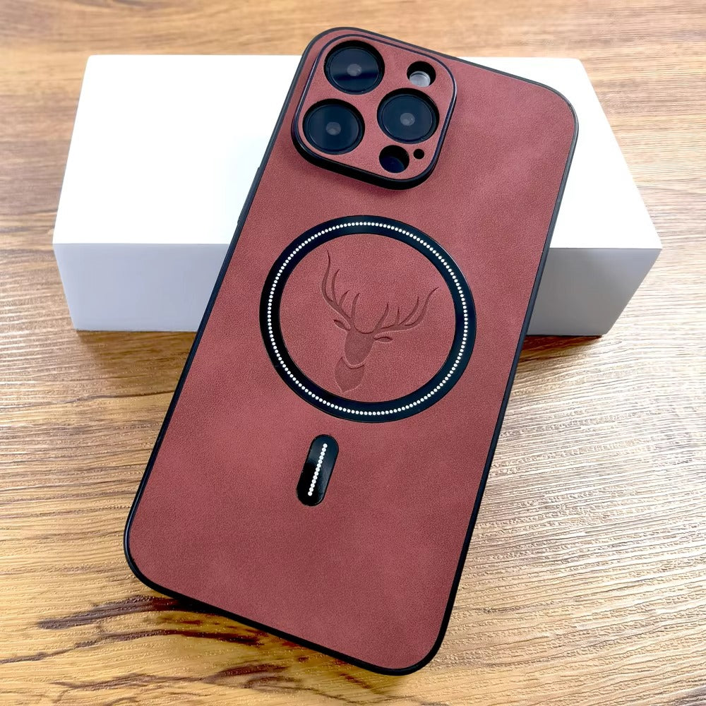 Luxury PU Leather MagSafe iPhone Case – Deer Embossed Design,  Stylish & Durable Full Protection Cover | Case for iPhone