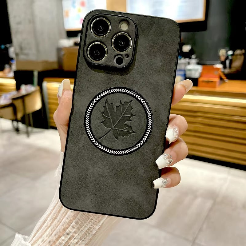 Premium Retro Leather Maple Leaf iPhone Case – MagSafe Charging, Stylish & Durable Full Protection Cover | Case for iPhone