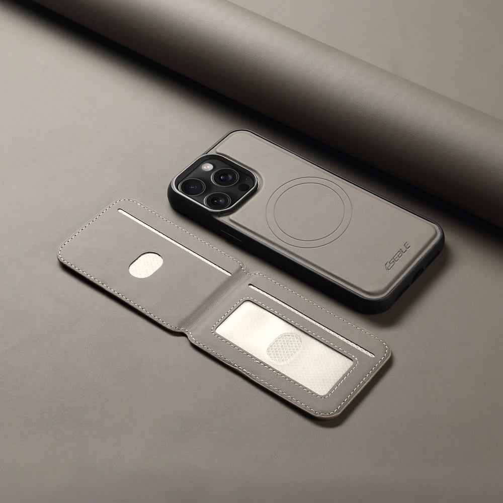 Luxuriöse Magnetische Leder Geldbörse iPhone Hülle – 2-in-1 MagSafe Kartenhalter, Ständer, Stoßfesten Schutz, Premium Design, Kabelloses Laden Kompatibel für iPhone Modelle